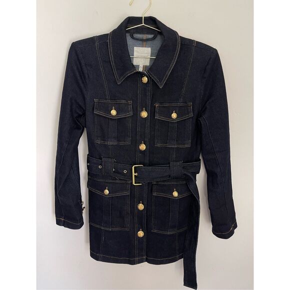 AVEC LES FILLES Denim Belted Military Style Blazer Size Medium